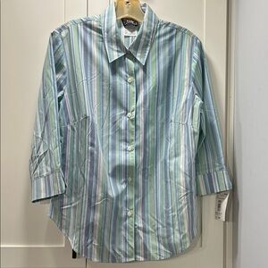 Vintage Southern Lady Striped Blue and Green Ladies Blouse